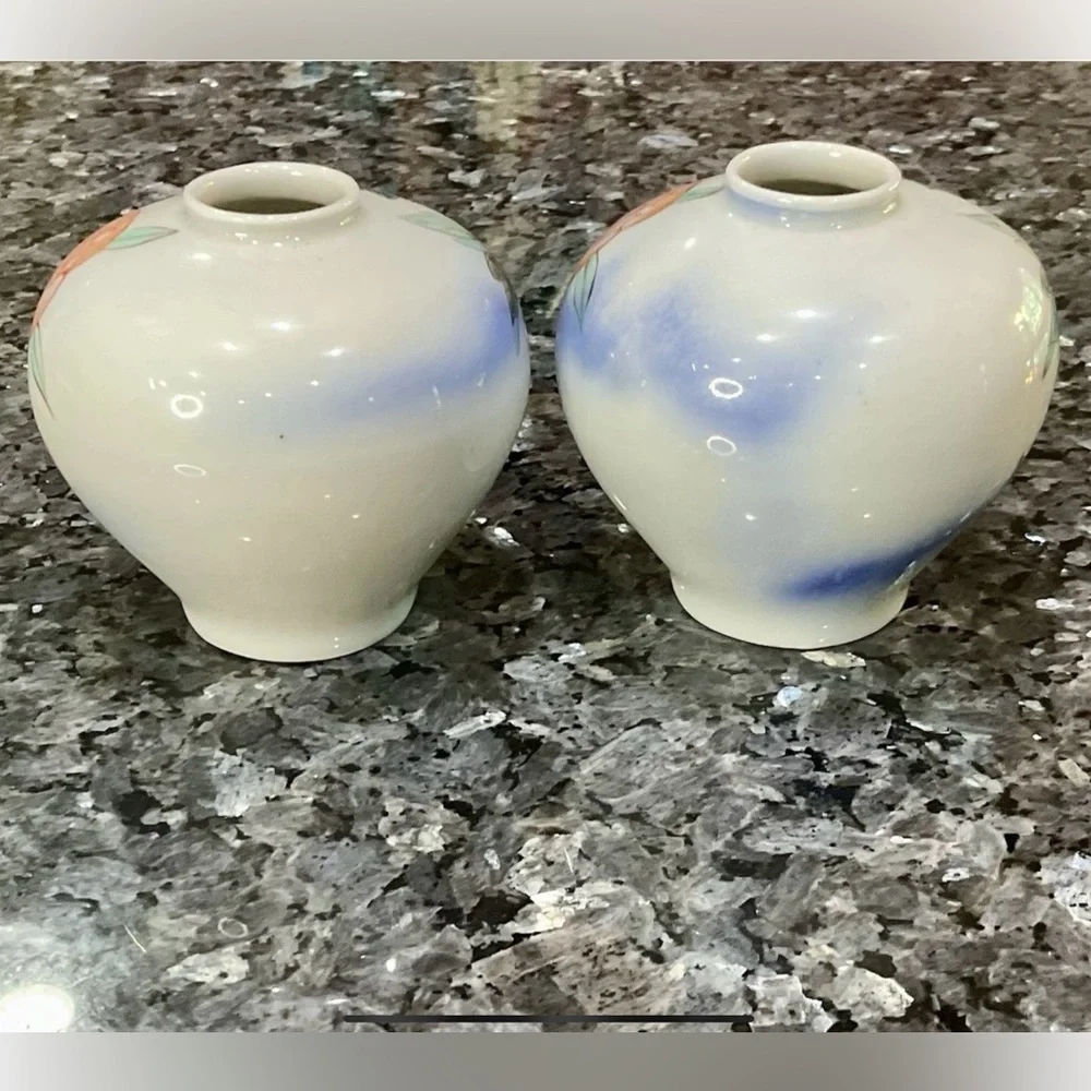 Vintage Floral Handpainted Porcelain Japanese Vases - 3.5” Pair